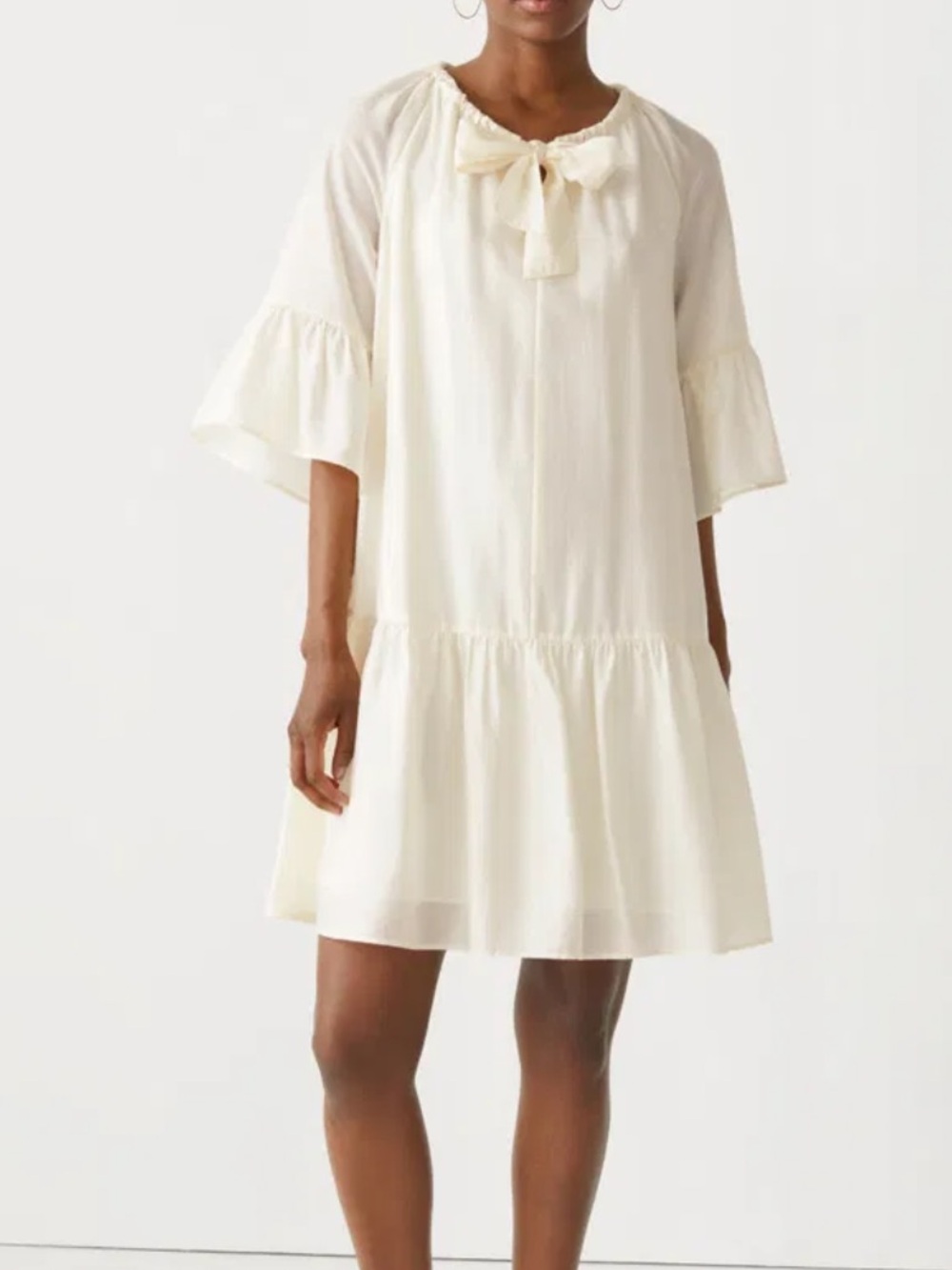 & Other Stories Cream Tie-Neck Tiered Dress